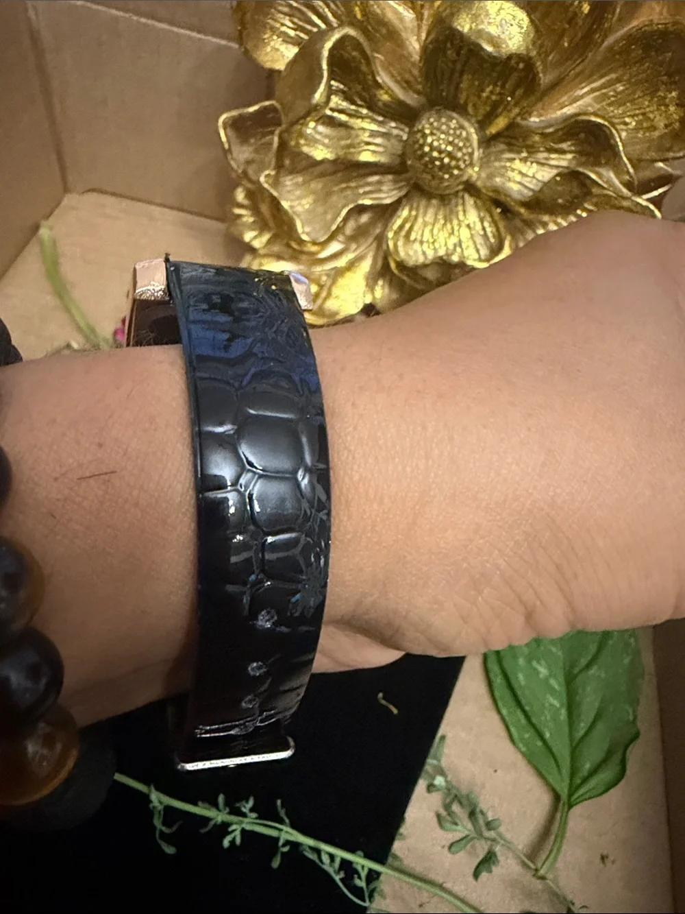 XOXO Rose Gold-Tone Crystal Rectangular Watch with Black Strap